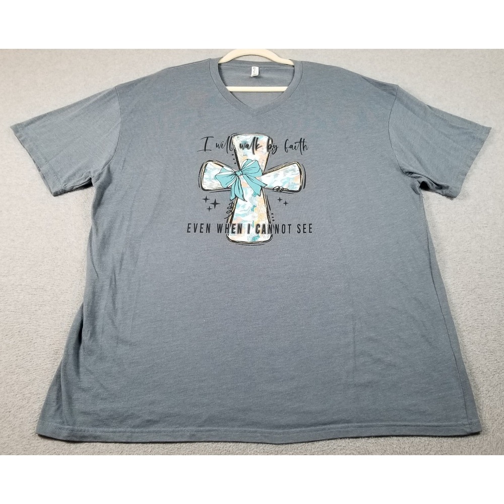 Love in Faith T Shirt Womens 2X Plus Christian Cross Graphic V Neck Short Sleeve